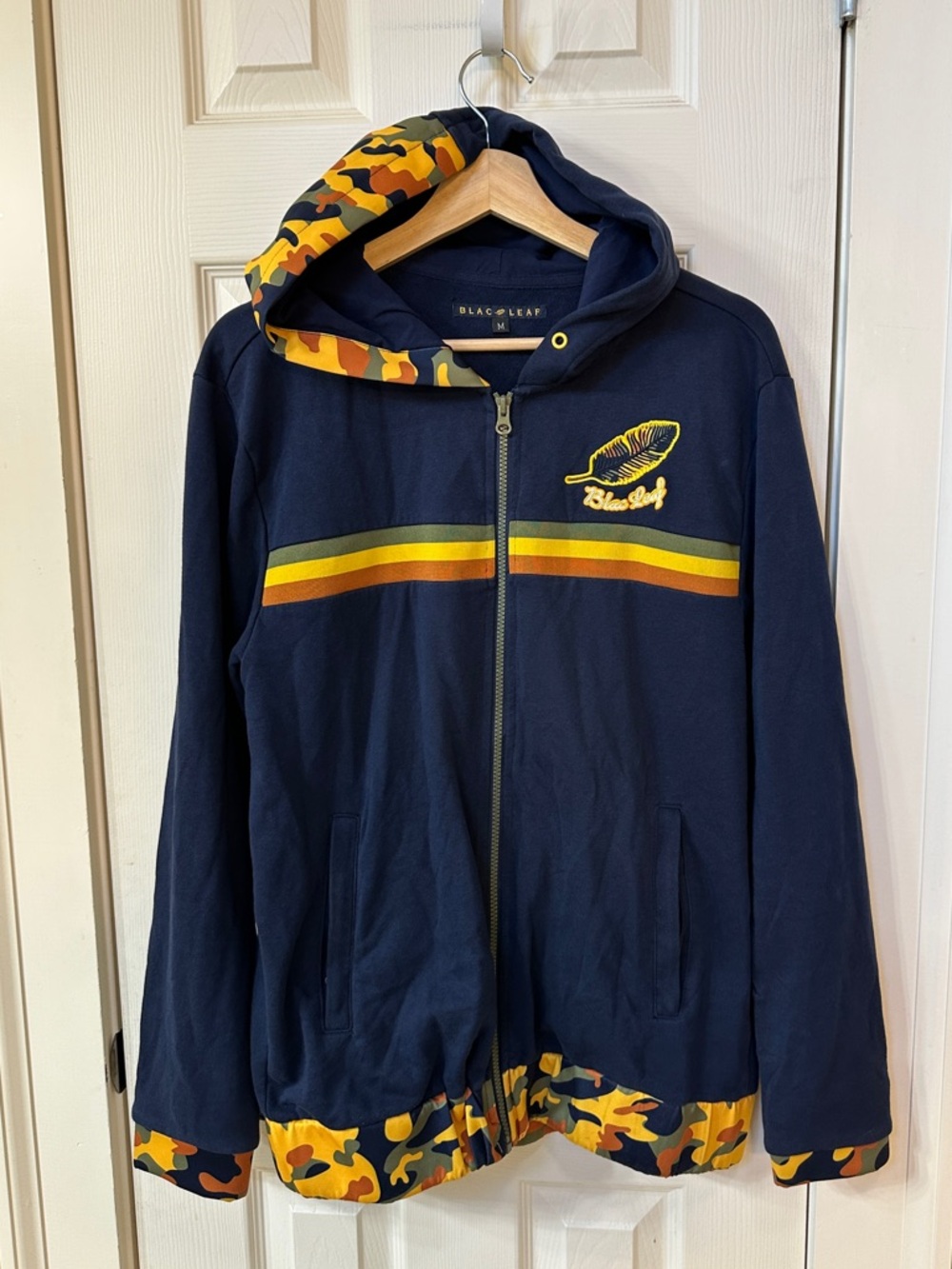 Blac 🍃 Leaf Camo Hoodie Full Zip Up Mens Medium Hip Trendy Cool